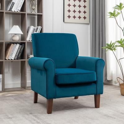 Traditional Rolled Arm Armchair, Solid Birch Wood Frame With Tapered Brown Legs