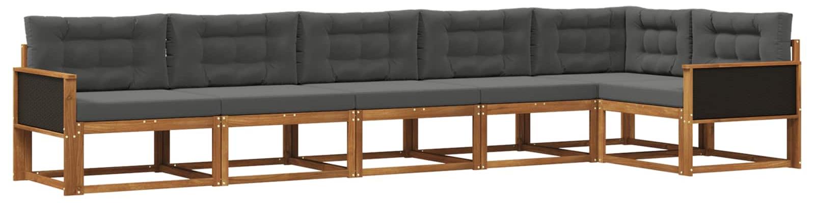 Outdoor-Sofagarnitur mit Kissen 6 pcs Natur und Anthrazit