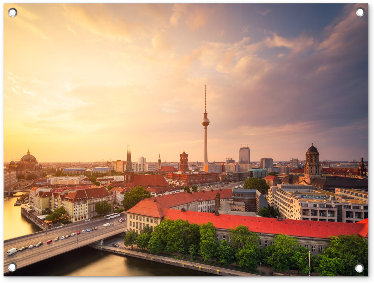 Tuinposter Skyline Berlijn Duitsland - Tuindecoratie voor buiten - B: 80 cm, H: 60 cm