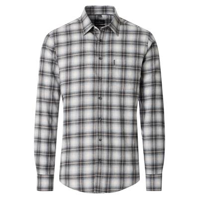 Flanellhemd CASAMODA "CASAMODA Flanellhemd kariert", Herren, Gr. S, Normalgrößen, grau, 100% Baumwolle, kariert, lässig geschnitten, Hemden