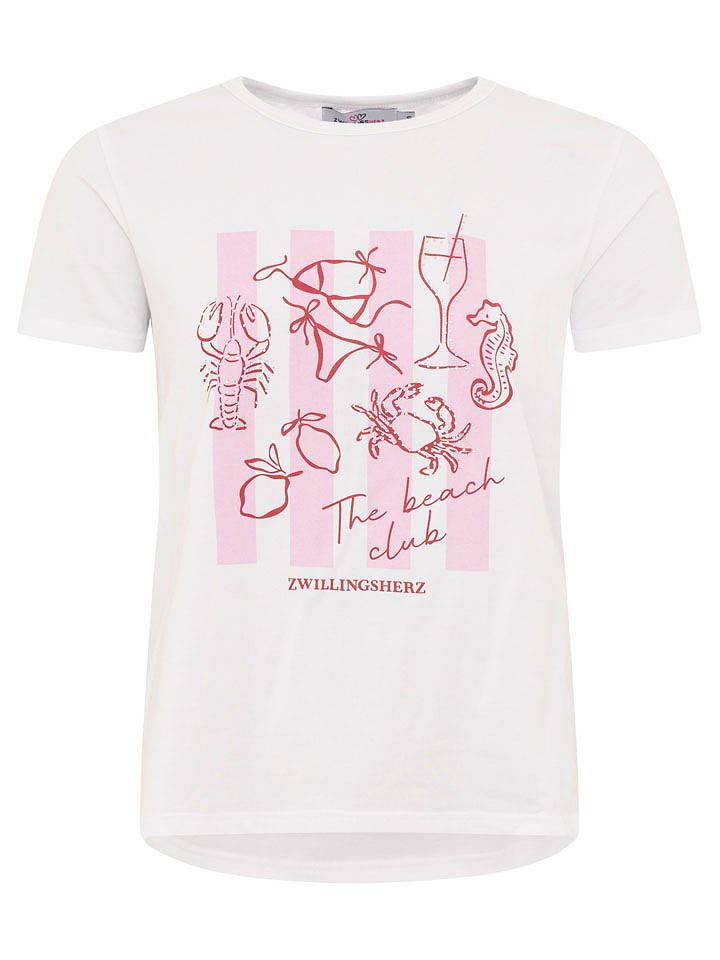 Zwillingsherz Shirt "Beach Club" in Weiß - S