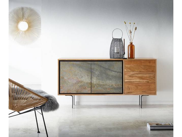 Sideboard Juwelo 150 cm Akazie Natur mit Steinfurnier, Sideboards