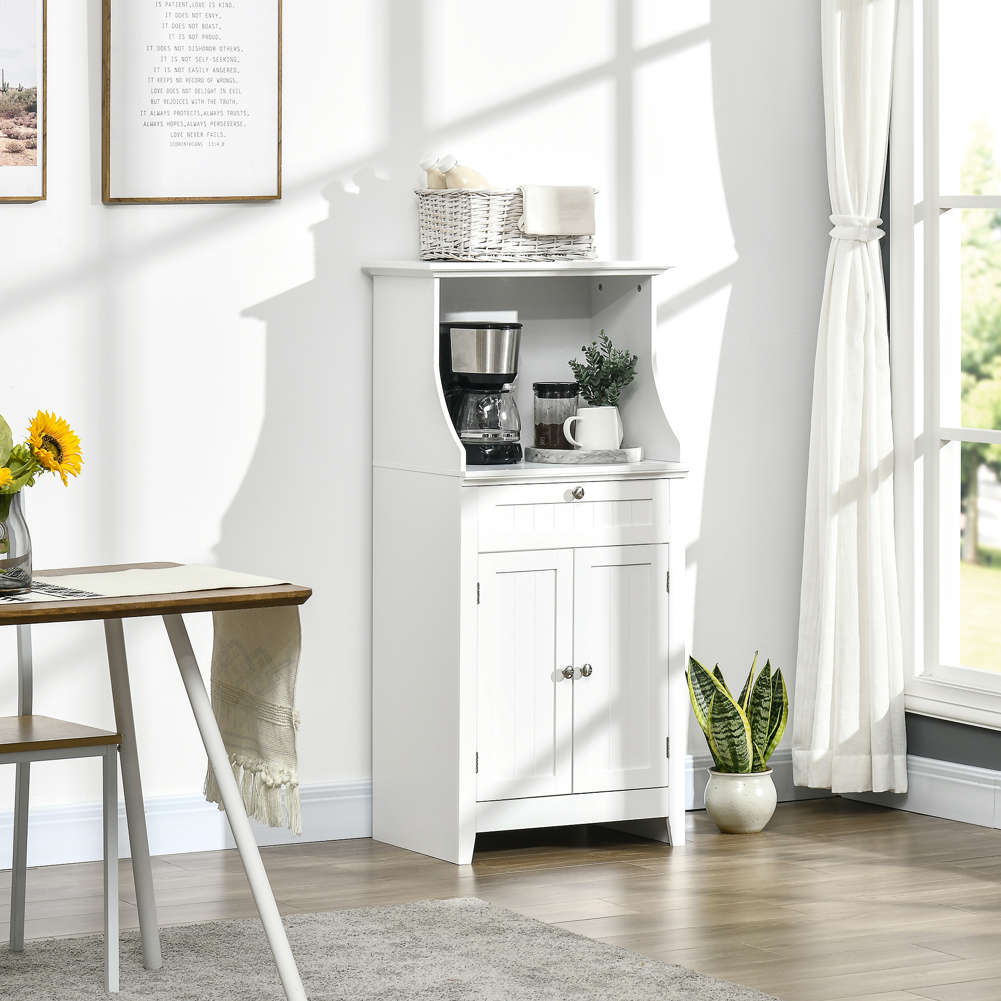 Homcom Mobile Cucina per Microonde con Cassetto e Armadietto 2 Ante, 60x40x122.5 cm, Bianco   Aosom Italy