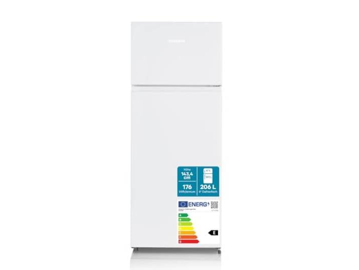 SEVERIN Doppeltür-Kühl-/Gefrierschrank, 206 L, Energieklasse E 4 Sterne Gefrierfach, 2 höhenverstellbare Abstellflächen, große Veggiebox, extrem leise - 40 dB, LED Beleuchtung, weiß, 8760