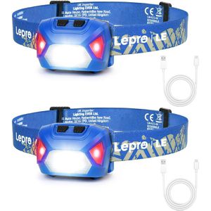 Lepro Stirnlampe LED, wiederaufladbar, 300 Lumen, mit Grün- & Rotlicht, wasserfest, 2 Stk