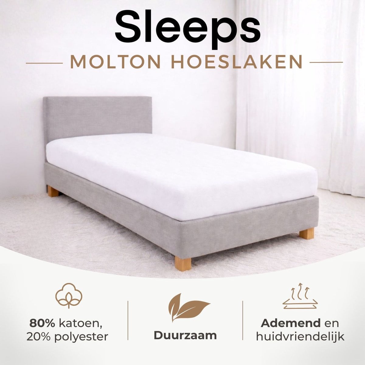 Sleeps Molton Hoeslaken Katoen Stretch Matrasbeschermer - 80x210 cm