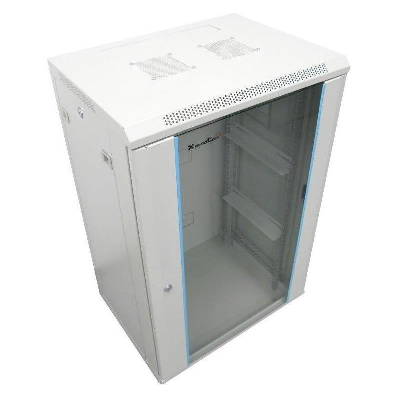 XtendLan 19" nástěnný rozvaděč 18U 600x450, nosnost 60 kg, skleněné dveře, svařovaný, šedý (18 HE, 19 Zoll Rack) (WS-18U-64-GREY-P)