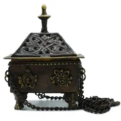 Brass Tibetan Burner - Eight Symbols Square Hanging Pot