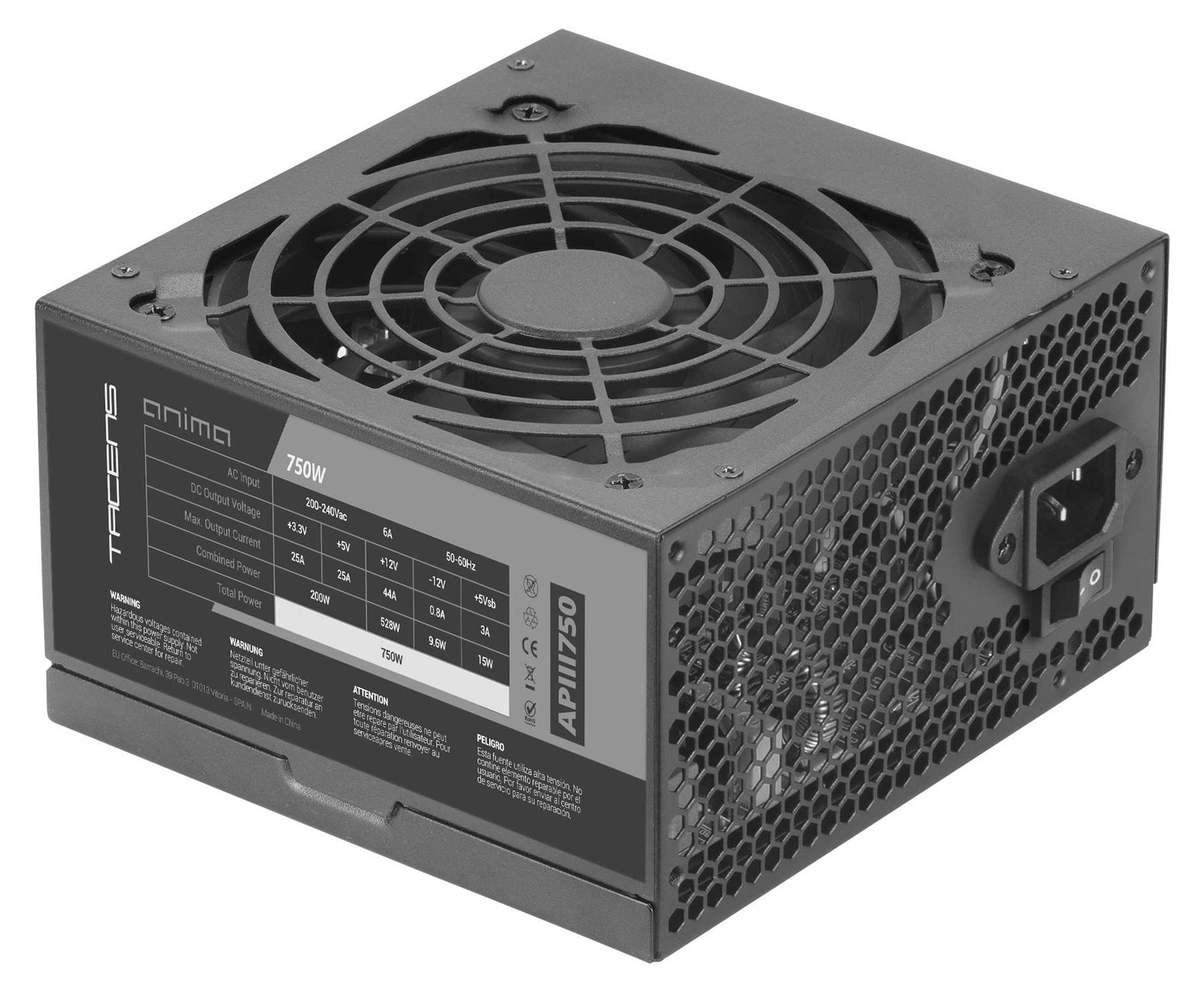 Selius ATX PC-voeding 750W met ultrasilente ventilator en koolstofvezelbekabeling