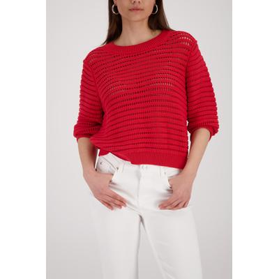 Ajourpullover MONARI "Pullover Basic Ajour", Damen, Gr. 36, rot, Strick, Obermaterial: 100% Baumwolle, unifarben, regular fit taillenbedeckt, Rundhals, eingesetzt Rippstrickbündchen, Pullover, Regular fit mit Ajour-Strick