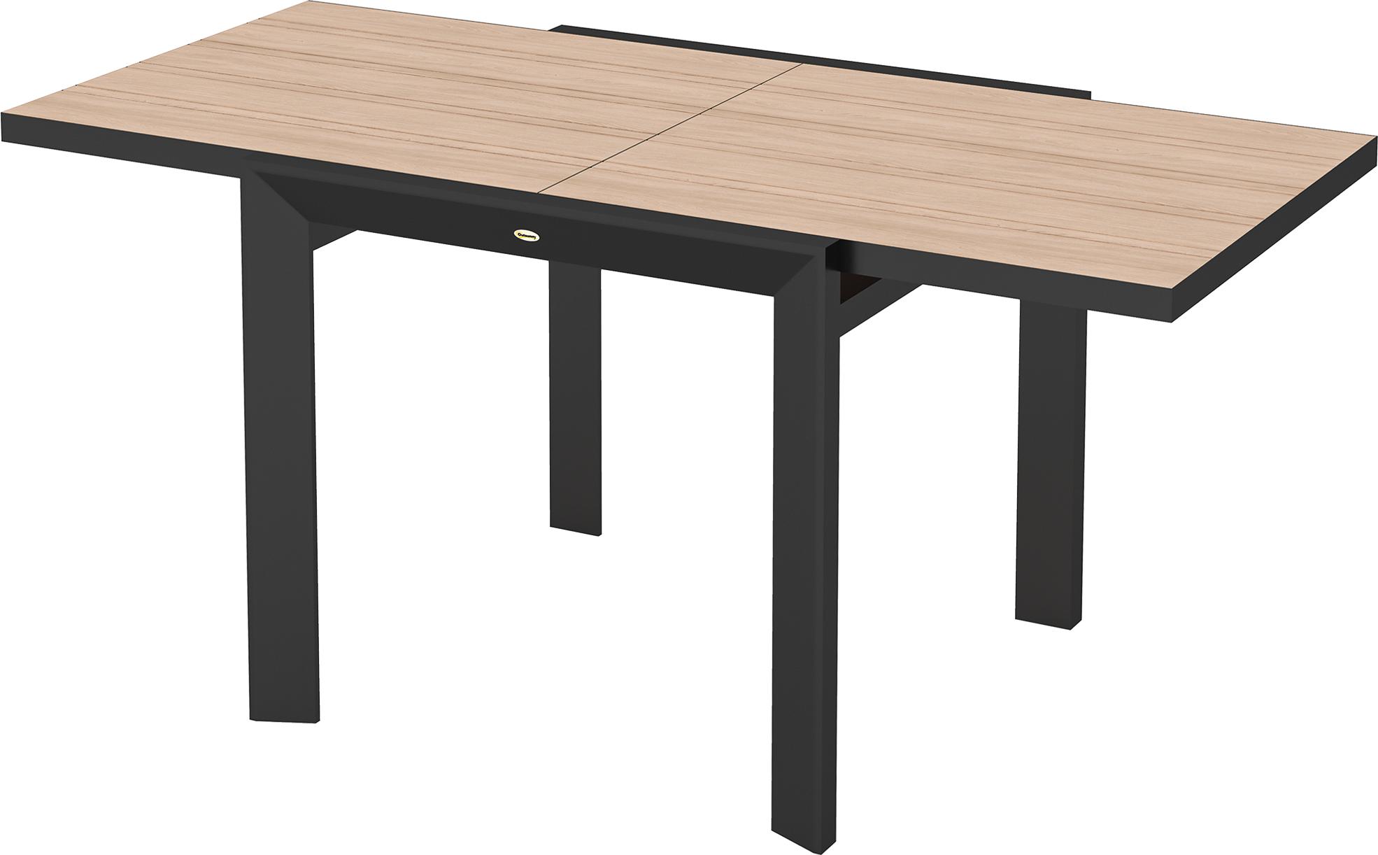 Gartentisch Ausziehbarer Aluminium 80/160x80 cm Wetterfest Balkontisch für 6 Personen Naturholz