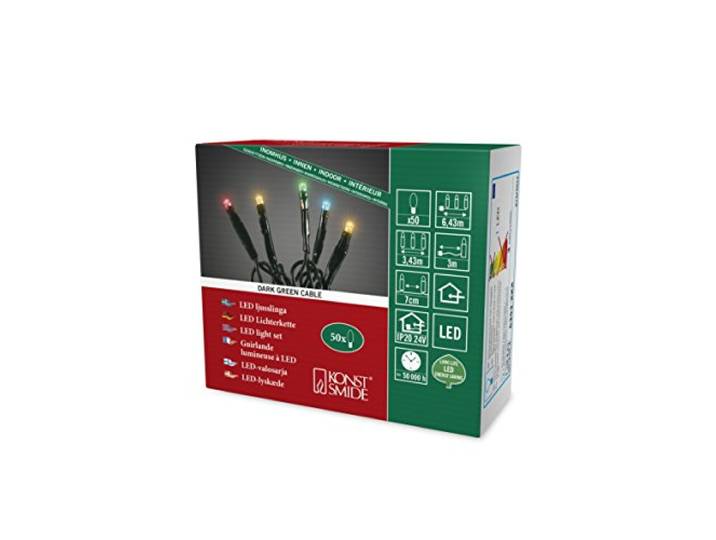 Micro LED-lichtketting met donkergroene kabel, kunststof, kleurrijk, 50 LED's