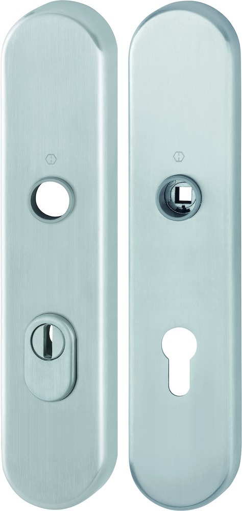 HOPPE Schutz-Langschild E3332ZA/3310 oval, ES 1, mit Zylinderabdeckung, Profilzylinder gelocht, Entfernung 72mm, Vierkant 8mm,Türstärke 37-47mm, edelstahl matt 11980679