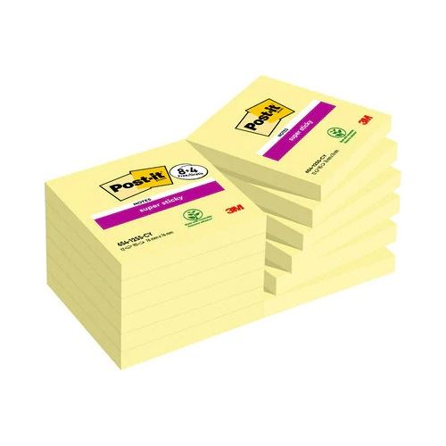 Post-it 8 + 4 GRATIS: Super Sticky Haftnotizen extrastark gelb 8 Blöcke + GRATIS 4 Blöcke
