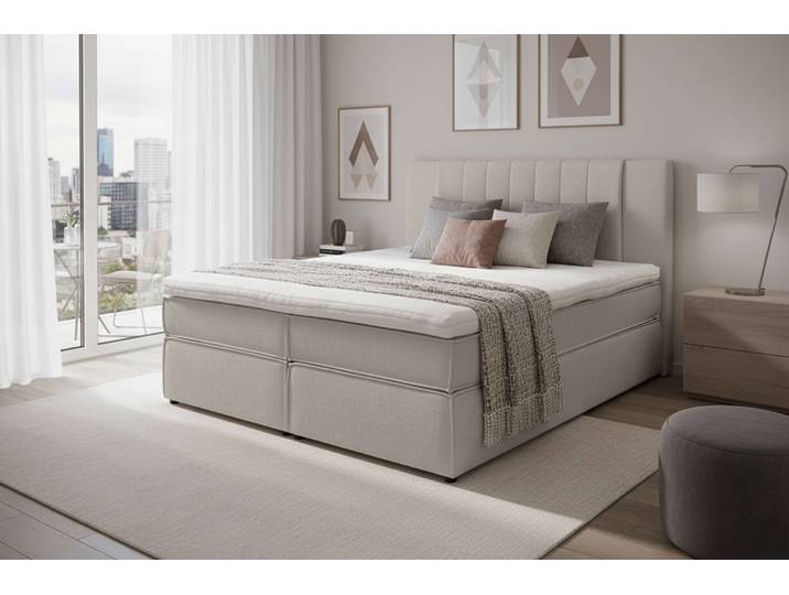 Home affaire Bellissimo, Doppelbett, Polsterbett, Federkernbett, Komforbett inkl. 9cm Topper, 5-Zonen-Taschen-Federkernmatratze, Härtegrad 3