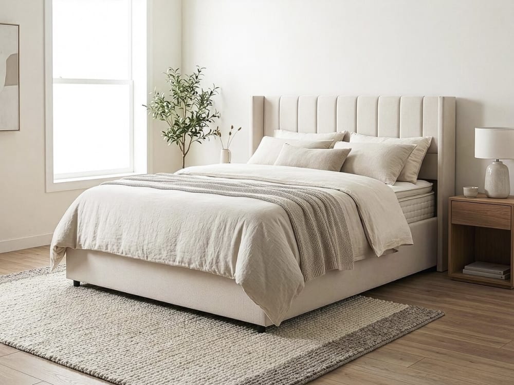Habitat & Jardin Lit coffre en tissu beige 160 x 200 Beige 213x113x174cm