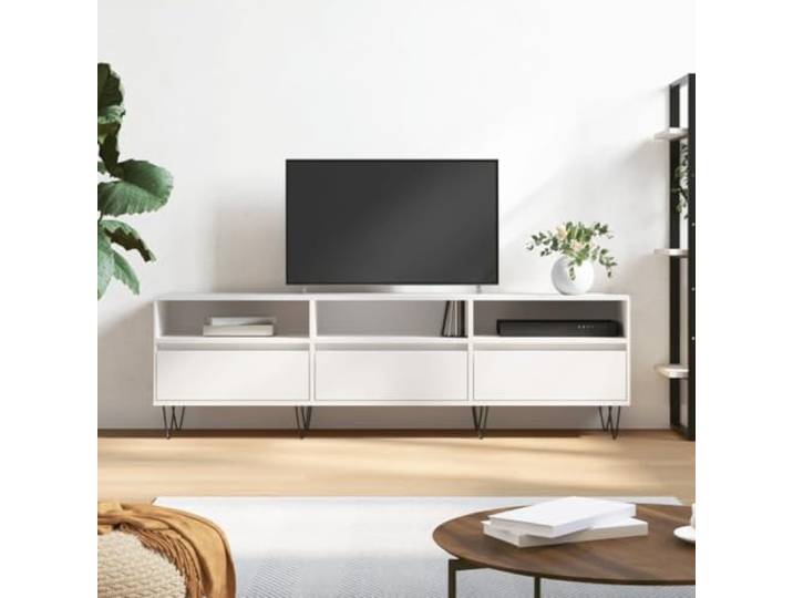 HEFZGDB TV-Schrank Weiß 150x30x44,5 cm Holzwerkstoff mit 6 Fächern, Stauraum Möbel, robuste Eisenbeine, stabile Tischplatte für Wohnzimmer, Sideboard Aufbewahrung