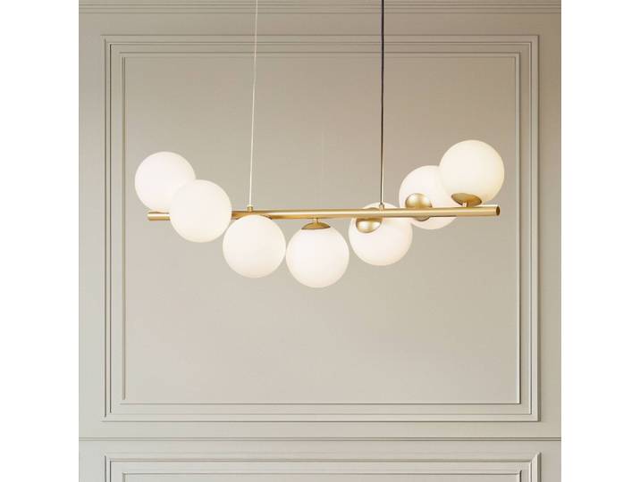 Glas Hängeleuchte Isandro Lucande, dimmbar, messing / gold, für Wohn- / Esszimmer, Glas, Design