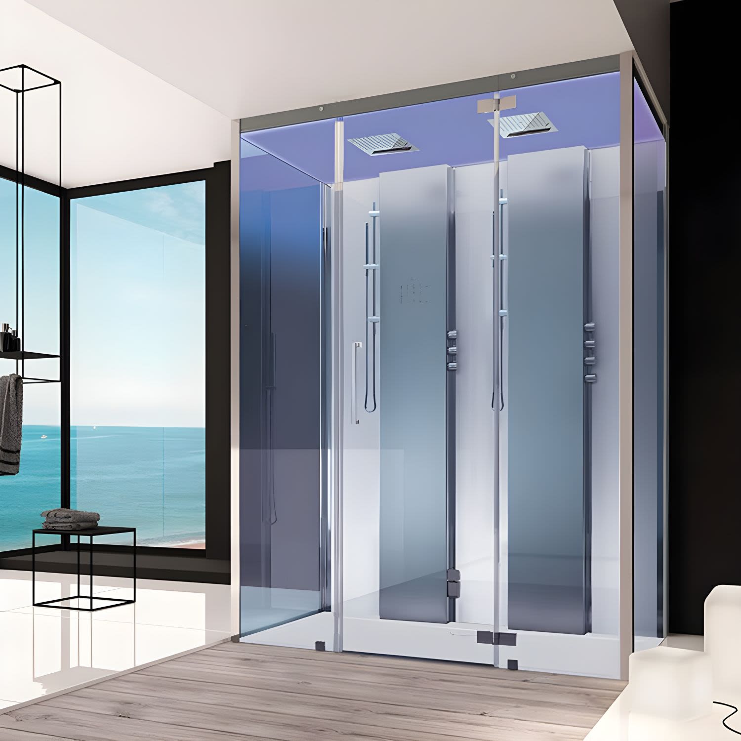 HOESCH SensePerience Dampfbad 180 x 100 cm Vorwand, Duschwanne mit Antirutsch, Sauna / Dampfbad, 533381.010550, weiß - L: 180 B: 100 H: 227 cm - weiß