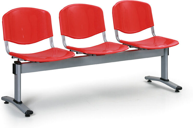 B2B Partner Kunststoff-Wartezimmerbank, Traversenbank VERONA, 3-sitzig, rot