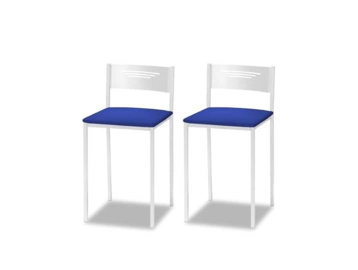 ASTIMESA - Gepolsterter Küchenhocker mit Rückenlehne - Solide und Feste Struktur - Weißes Gestell und Sitzfläche aus Kunstleder - Farbe des Sitzes: Blau, Lieferumfang: 2 Stück, Maße: 35 x 35 x 64 cm