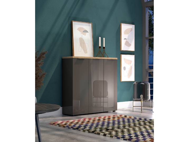 Commode à chaussures 120cm Gris/Gris brillant