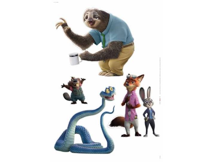 Zoomania Wandtattoo von Komar - Größe 50 x 70 cm - Wandsticker, Aufkleber, Sticker, Wanddekoration, Kinderzimmer, Disney, Animationsfilm, Judy Hoops, Nick Wilde, Flash, Faultier, Bellwether, Zootopia