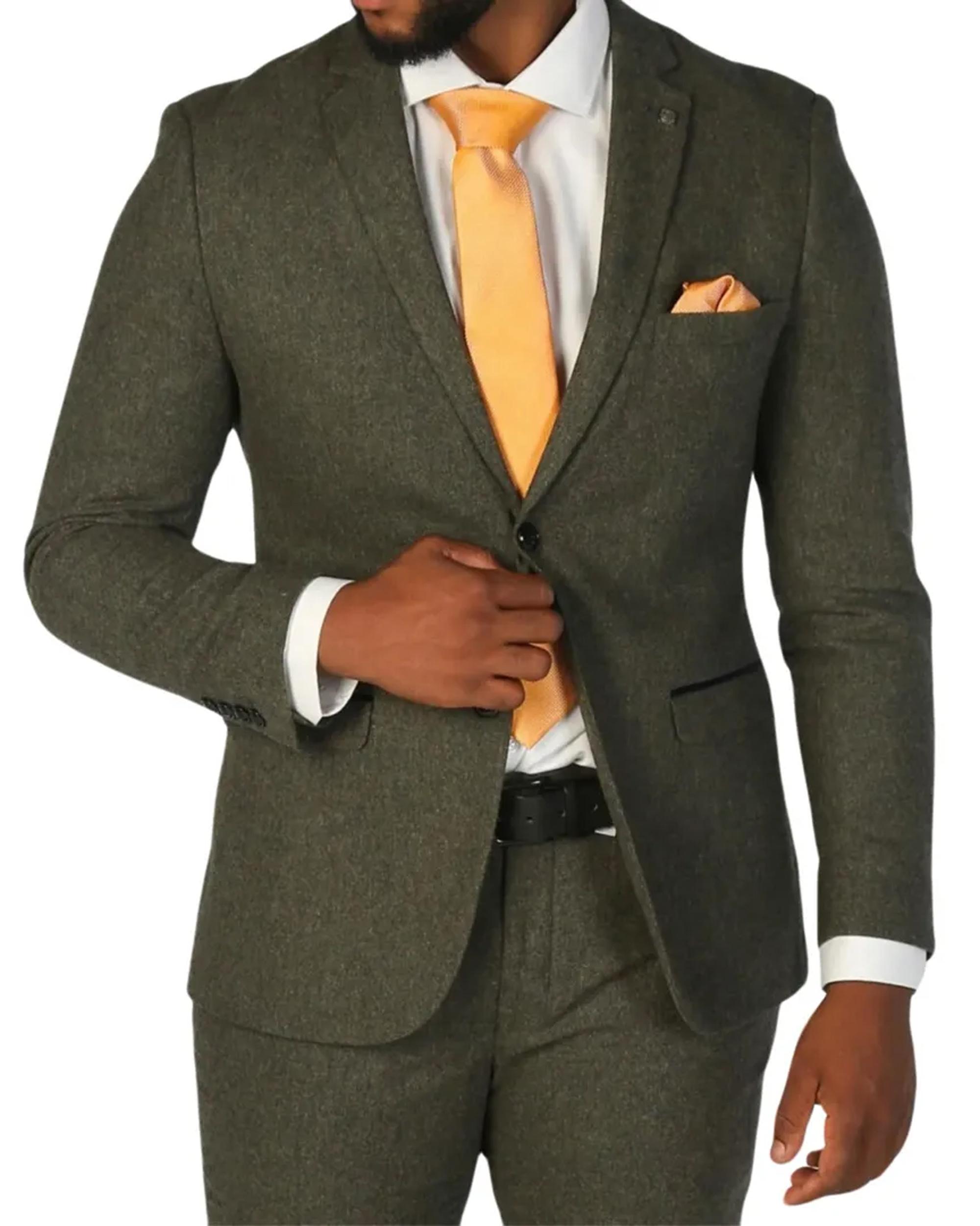 Heren olijfgroene wolmix tweed formele blazer