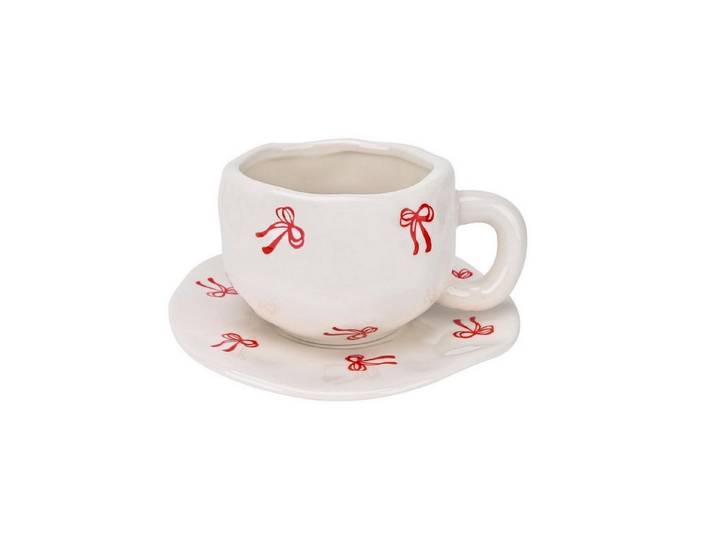 LuxusKollektion Tasse Keramik Tasse mit Untersetzer 300ml Schleife unregelmässig, Keramik