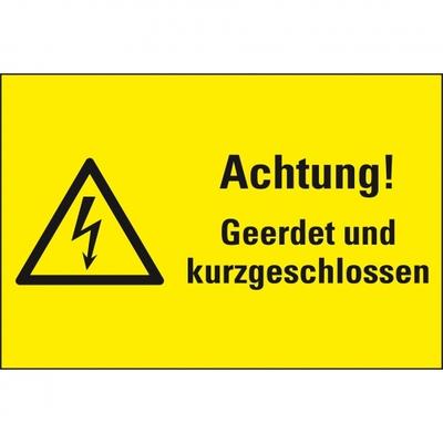 Schild I Warn-Kombischild Achtung! Geerdet und kurzgeschlossen, Kunststoff, 200x120mm