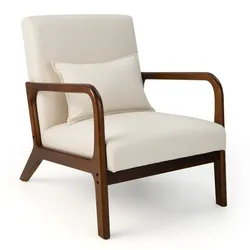 Helloshop26 - Liegesessel 79 x 65 x 77 cm mit Lendenkissen und rutschfesten Gleitern modernes Design beiges Gummibaumholz
