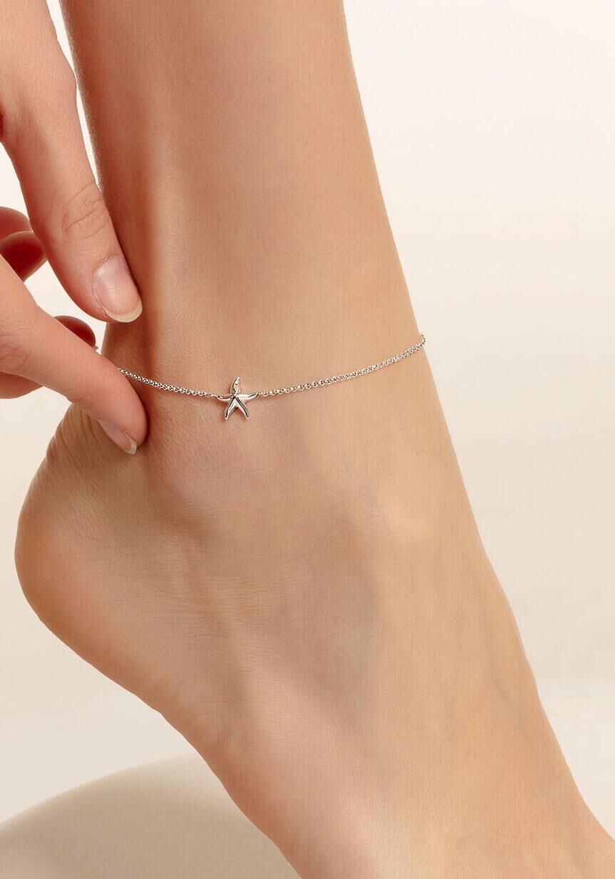 Fußkette THOMAS SABO "Seestern-Optik", silberfarben, Fußketten, Silber 925 (recycelt), Fußkette
