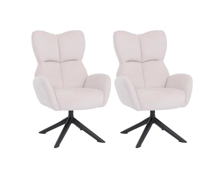 2er-Set Esszimmerstuhl HWC-Q54, Relaxstuhl Loungestuhl Polsterstuhl, drehbar Metall Cord (320g/m²) Creme