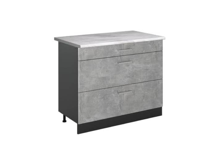 Vicco Küchenunterschrank R-Line , Beton/Anthrazit 100 cm 3 Schubladen · Arbeitsplatte Marmor · Höhenverst. Füße · Leichter Zugriff · Frei kombinierbar