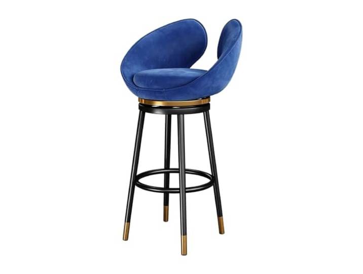 Samt-Barhocker drehbar mit Rückenlehne, Metallbeine, 1 Stück Schwarze Metallbeine mit Fußstütze, Samt, Insel, Bar, Restaurant(Blue,29.5in)