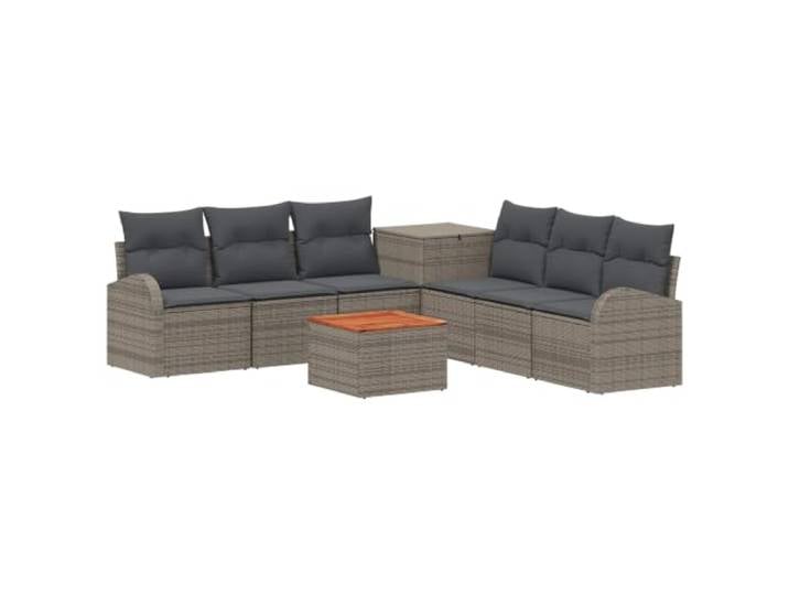 KTHLBRH 8-teiliges Sofaset Grau und Dunkelgrau mit Tischen Modulares Design, wetterfest, Stahlgestell, Glastisch, Stauraum