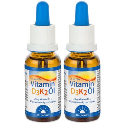 Dr. Jacob's Vitamin D3K2 Öl 800 Ie/20 mcg D3+K2 640 Tropfen vegetarisch Doppelpack 2x20 ml zum Einnehmen