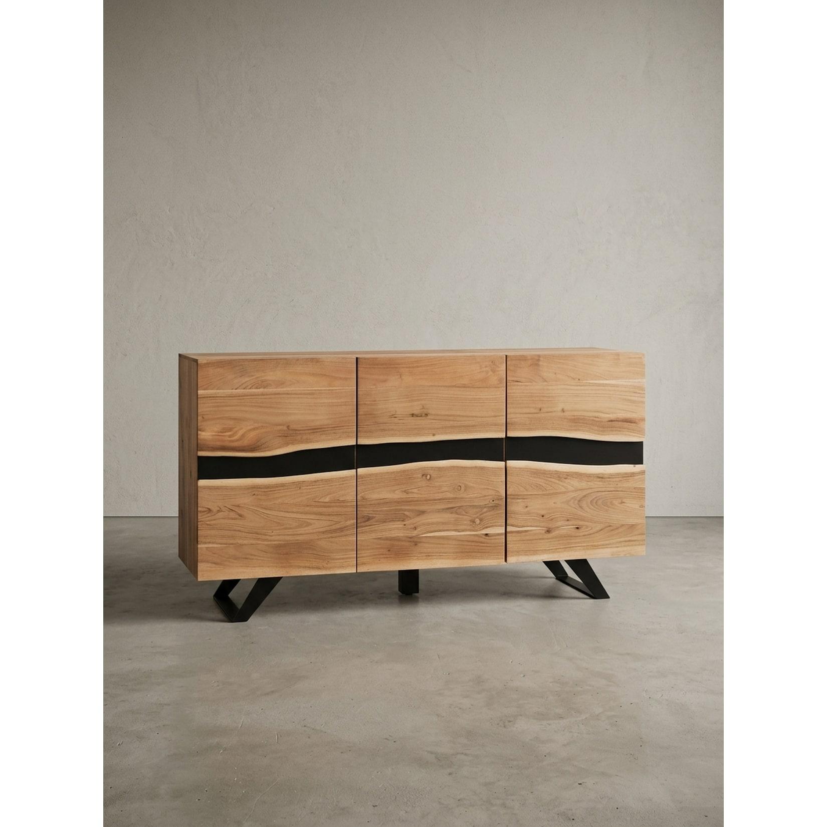 Sideboard – Akazie Massivholz, 148x85x43 cm, mit Baumkante, 3 Türen, Landhausstil