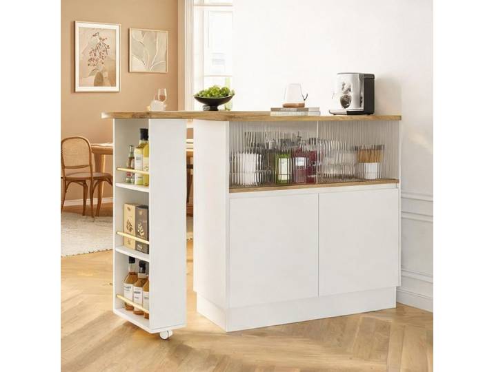 Buffet de cuisine rotatif 360° blanc avec dessertes - MDF - 100x90x45 cm
