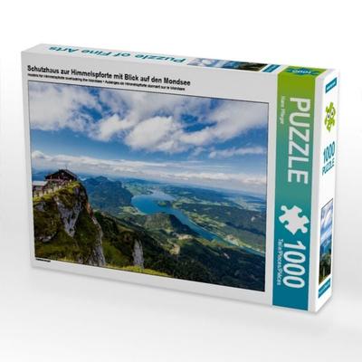 CALVENDO Puzzle Schutzhaus zur Himmelspforte mit Blick auf den Mondsee | 1000 Teile Lege-Größe 64x48cm Foto-Puzzle für glückliche Stunden
