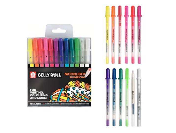Sakura Gelly Roll Moonlight Fluorescerende Gelpen Set met 12 Kleuren Pennen voor Schrijven, Tekenen, Bullet Journal & Knutselen