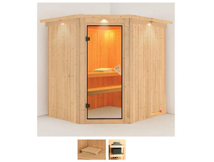 Sauna KARIBU Siirin , beige (naturbelassen), ohne Ofen, (ohne Ofen), Saunen, Sauna, ohne Ofen