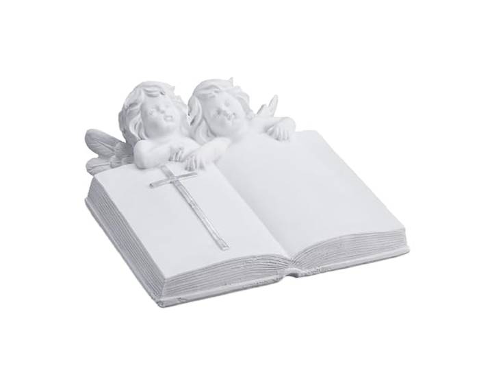 Relaxdays tuinbeeld engel, met boek, kunststeen, weerbestendig, wit