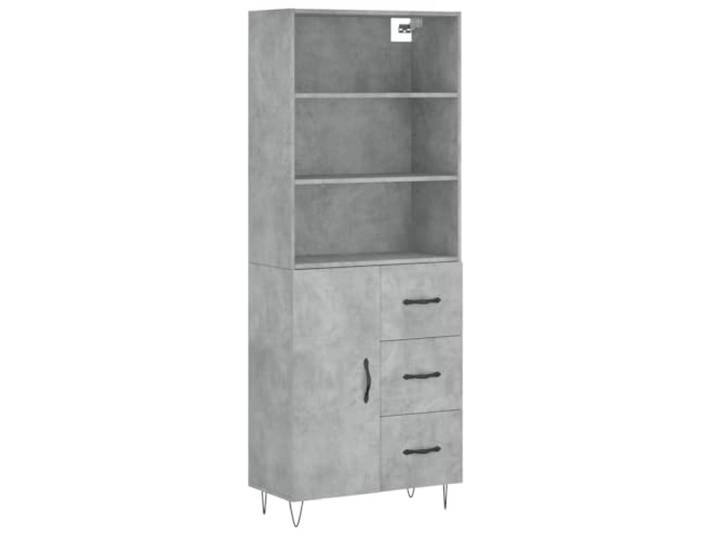 Kaorsrow Highboard Betongrau 69,5x34x180 cm Holzwerkstoff Schrank Stilvoller Kombischrank mit robusten Eisenbeinen und reichlich Stauraum fuer Ordnung im Wohnzimmer oder Flur.