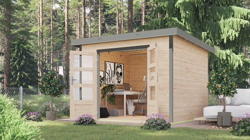 Gartenhaus Karibu Metalwood 2 6A Blech graualu 309 x 292,4 cm natur
