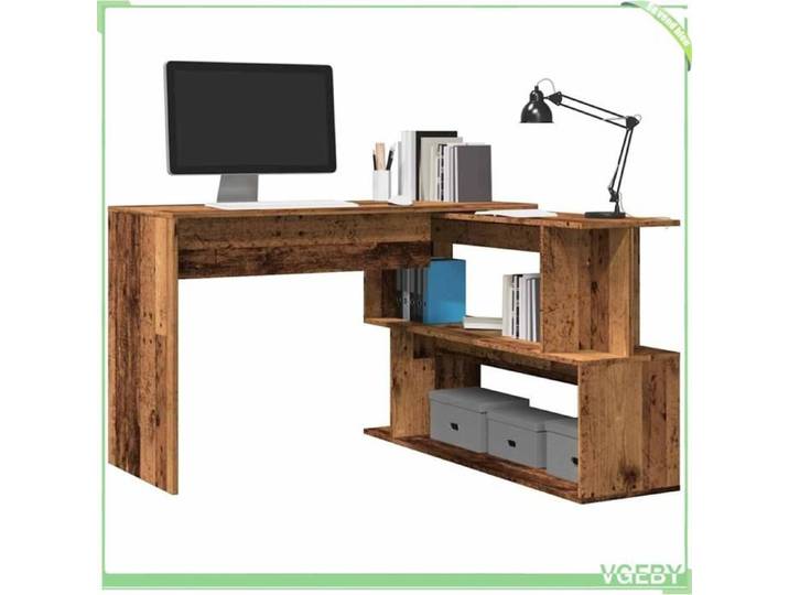 Bureau d'angle - Vieux bois - 200 5x50x76 cm - Bois d'ingénierie - Design contemporain