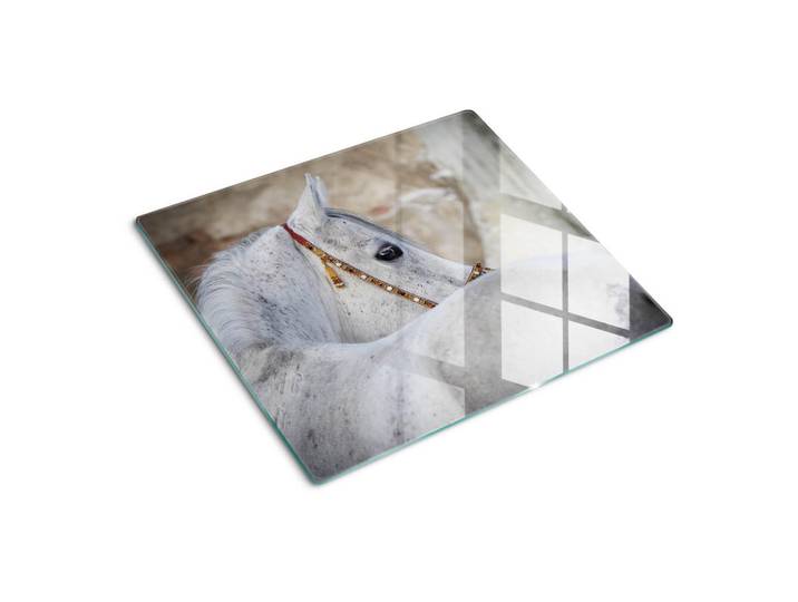 Tulup Glasplatte 60x52 cm Arabisches Pferd, Weiß, Glas, 60x0.4x52 cm, Küchen, Küchenelektrogeräte, Herde, Herdabdeckplatten