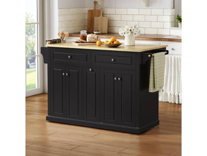 BXEYXE Mobile Kücheninsel mit klappbarer Arbeitsplatte, Küchenwagen, Aufbewahrungsschrank, mit zweistufigen vertikalen Schubladen, 2 großen Schubladen und feststellbaren Rollen, 121 × 49 (69) × 89 cm