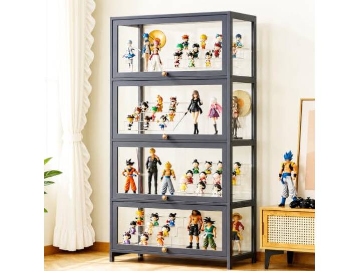 Vertikale Vitrine, Ausstellungskasten, Sammlungsregal, Aufbewahrung 5 Unabhängige Ebenen Mit Klapptüren, Glatte Oberfläche, Zum Schutz Von Charakterfiguren, Sammelspielzeuge, Wohnzimmer&Studio