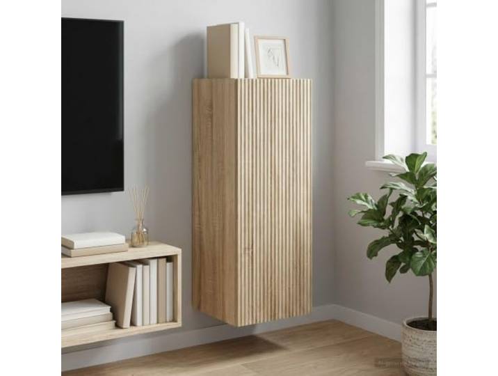 VIHHQGC Wandschrank Holzwerkstoff Sonoma-Eiche 33x34,5x90 cm mit Schublade Fächer, Schublade, Regal, USB-LED-Leuchten, abschließbare Rollen, platzsparend, Home Office, Wohnzimmer, Schlafzimmer
